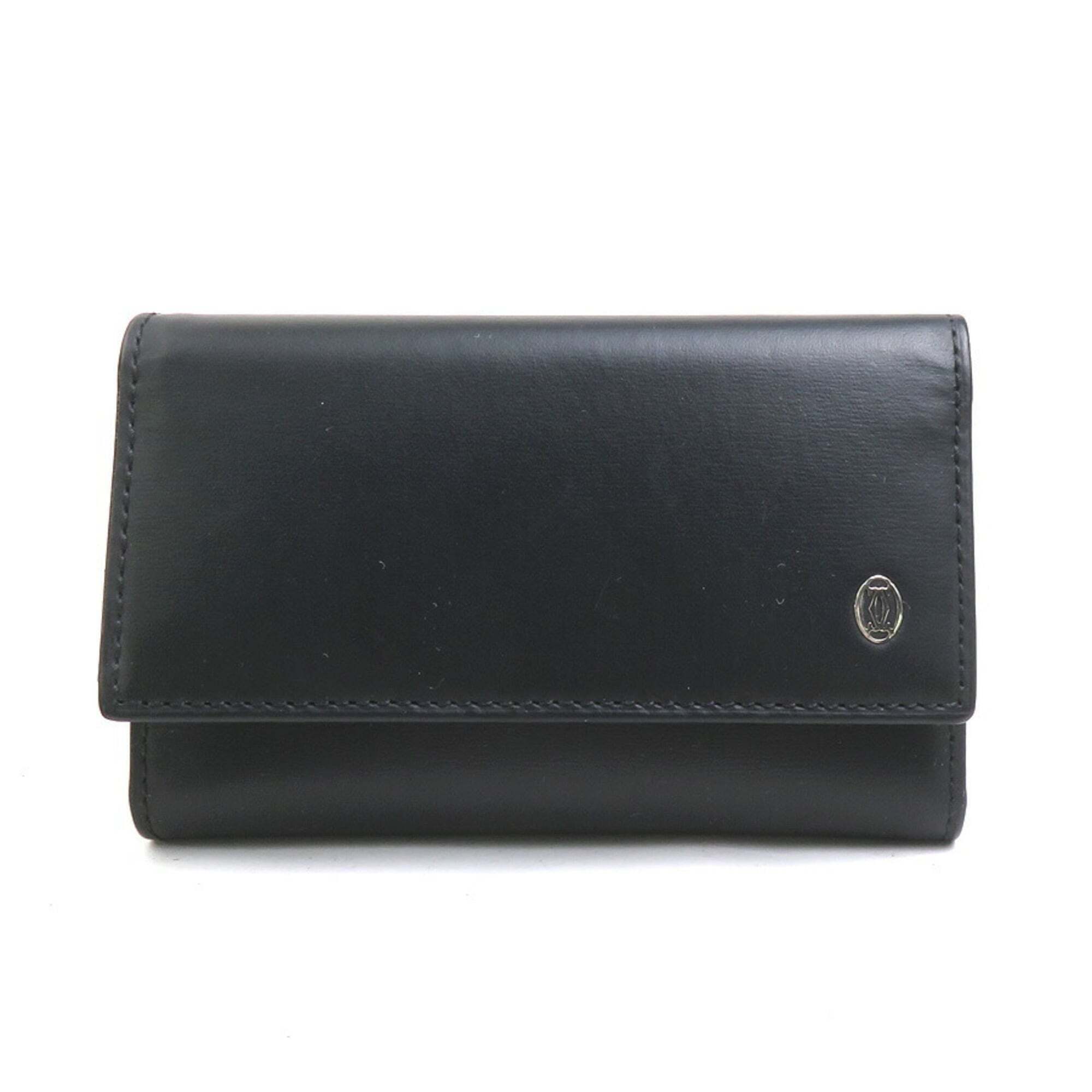 Cartier Key Case Leather Metal Black Silver Men's E60383g